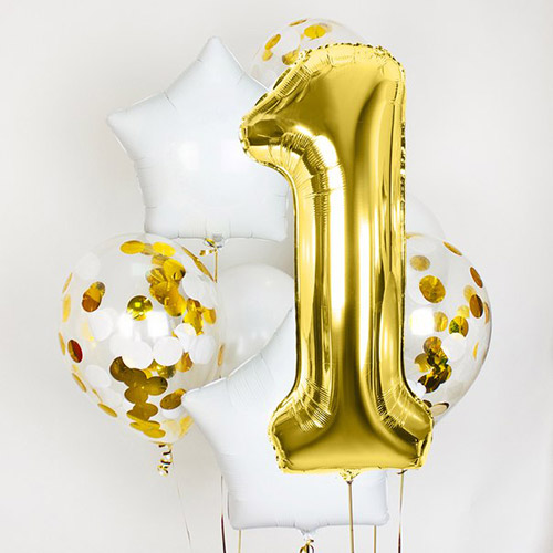 Набор из шаров «Белое золото с цифрой»